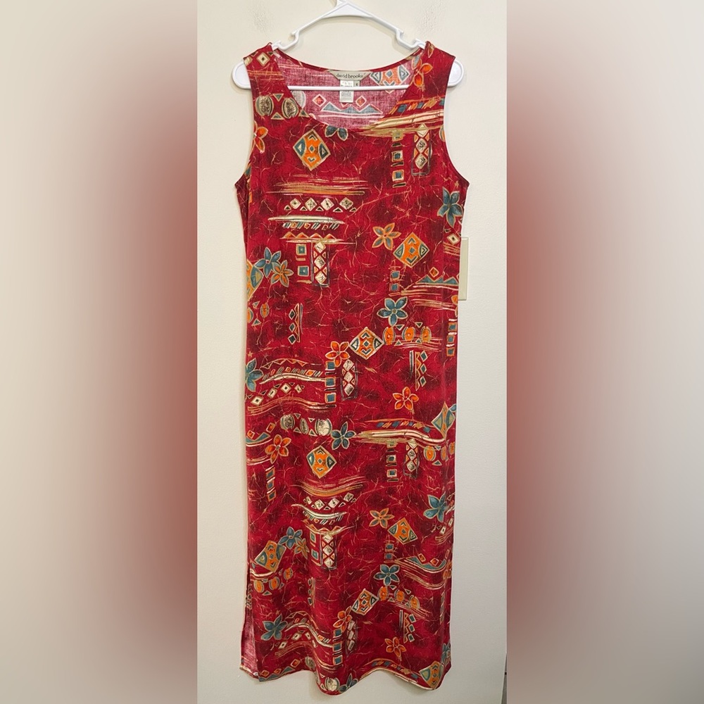 David Brooks Vintage Women’s Linen Blend Sleeveless Multicolor Maxi Dress Size 6